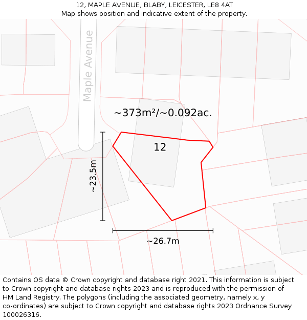 12, MAPLE AVENUE, BLABY, LEICESTER, LE8 4AT: Plot and title map