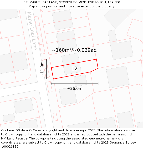 12, MAPLE LEAF LANE, STOKESLEY, MIDDLESBROUGH, TS9 5FP: Plot and title map