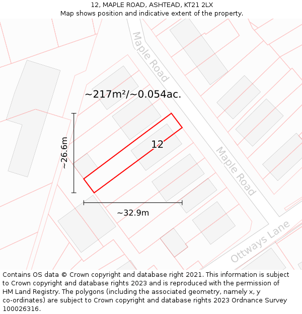 12, MAPLE ROAD, ASHTEAD, KT21 2LX: Plot and title map
