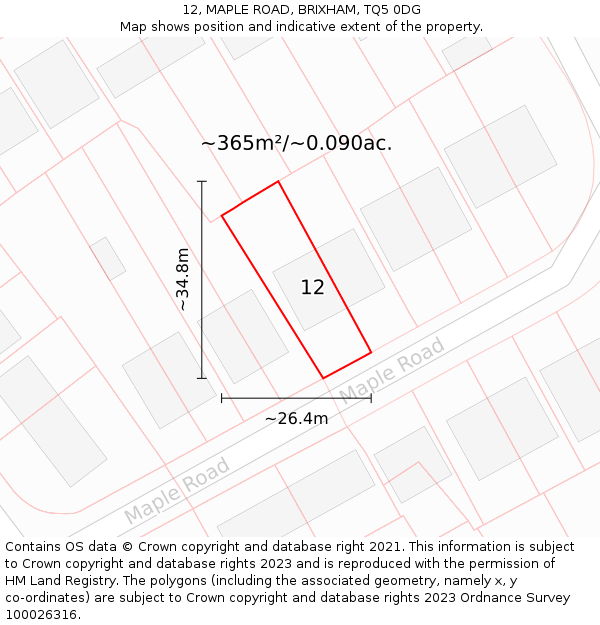 12, MAPLE ROAD, BRIXHAM, TQ5 0DG: Plot and title map