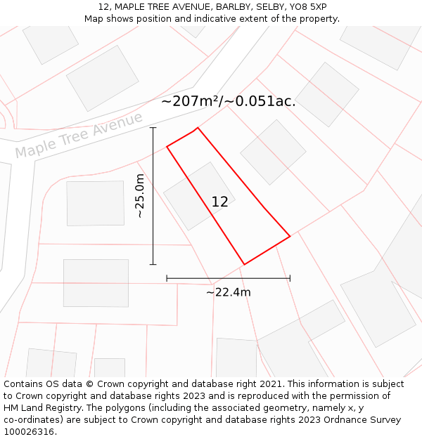 12, MAPLE TREE AVENUE, BARLBY, SELBY, YO8 5XP: Plot and title map