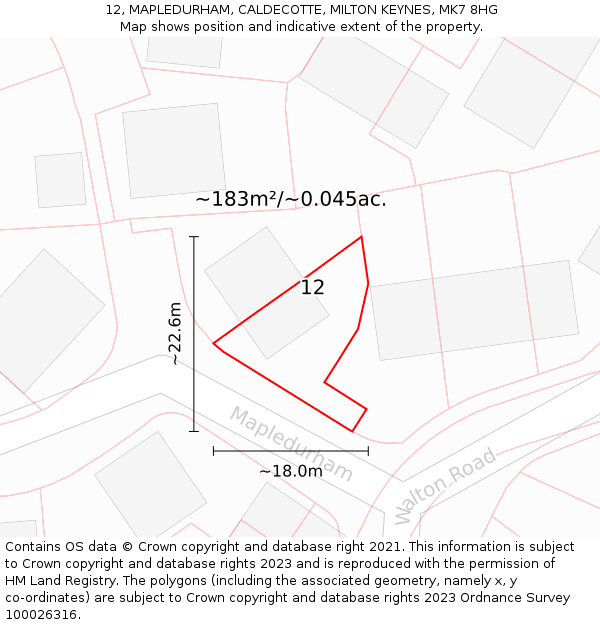 12, MAPLEDURHAM, CALDECOTTE, MILTON KEYNES, MK7 8HG: Plot and title map
