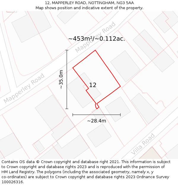 12, MAPPERLEY ROAD, NOTTINGHAM, NG3 5AA: Plot and title map