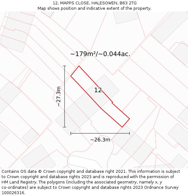 12, MAPPS CLOSE, HALESOWEN, B63 2TG: Plot and title map