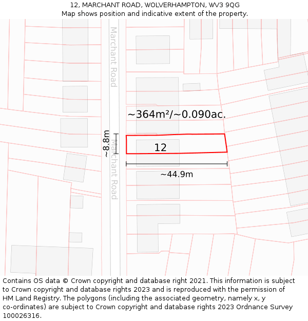 12, MARCHANT ROAD, WOLVERHAMPTON, WV3 9QG: Plot and title map