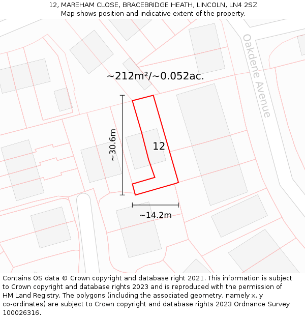 12, MAREHAM CLOSE, BRACEBRIDGE HEATH, LINCOLN, LN4 2SZ: Plot and title map