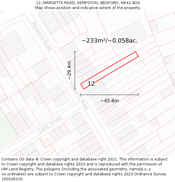 12, MARGETTS ROAD, KEMPSTON, BEDFORD, MK42 8DS: Plot and title map