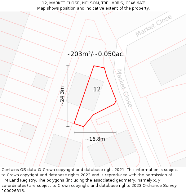 12, MARKET CLOSE, NELSON, TREHARRIS, CF46 6AZ: Plot and title map