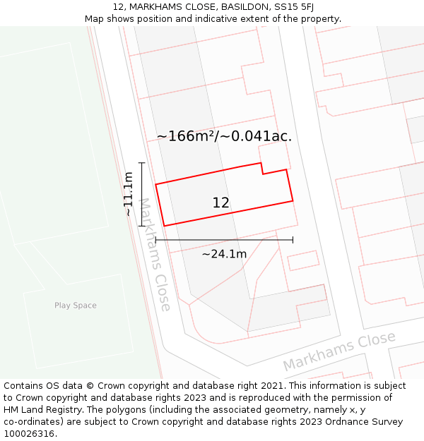 12, MARKHAMS CLOSE, BASILDON, SS15 5FJ: Plot and title map