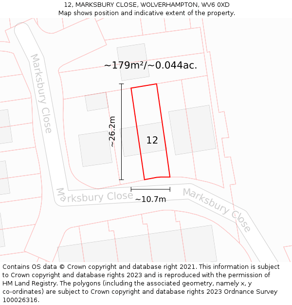 12, MARKSBURY CLOSE, WOLVERHAMPTON, WV6 0XD: Plot and title map