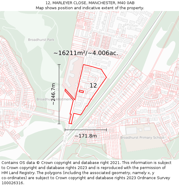 12, MARLEYER CLOSE, MANCHESTER, M40 0AB: Plot and title map