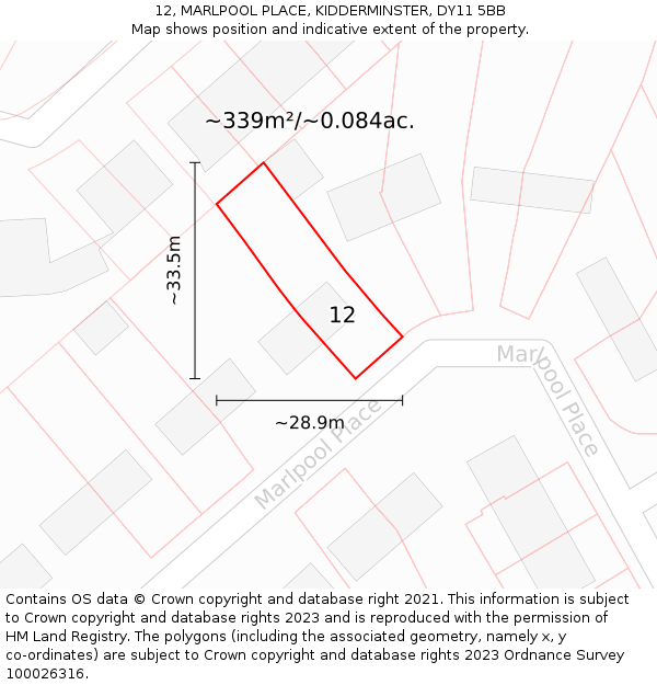 12, MARLPOOL PLACE, KIDDERMINSTER, DY11 5BB: Plot and title map