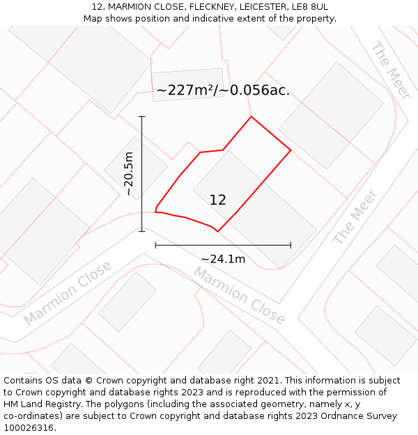 12, MARMION CLOSE, FLECKNEY, LEICESTER, LE8 8UL: Plot and title map