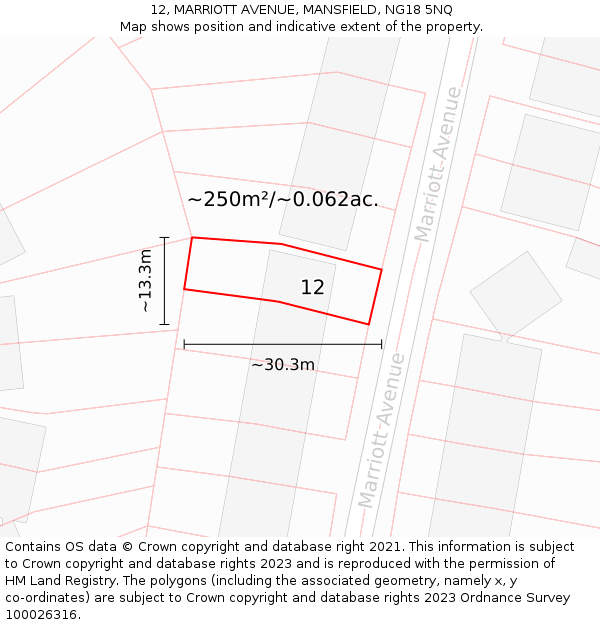 12, MARRIOTT AVENUE, MANSFIELD, NG18 5NQ: Plot and title map