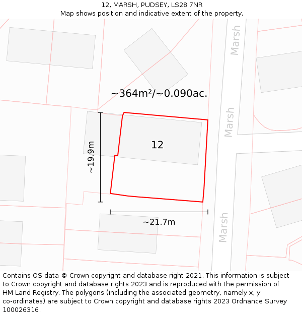 12, MARSH, PUDSEY, LS28 7NR: Plot and title map