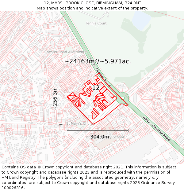 12, MARSHBROOK CLOSE, BIRMINGHAM, B24 0NT: Plot and title map