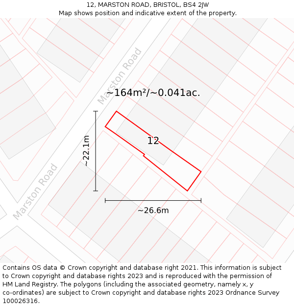 12, MARSTON ROAD, BRISTOL, BS4 2JW: Plot and title map