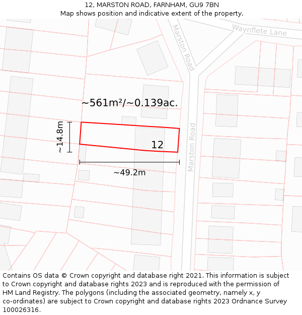 12, MARSTON ROAD, FARNHAM, GU9 7BN: Plot and title map