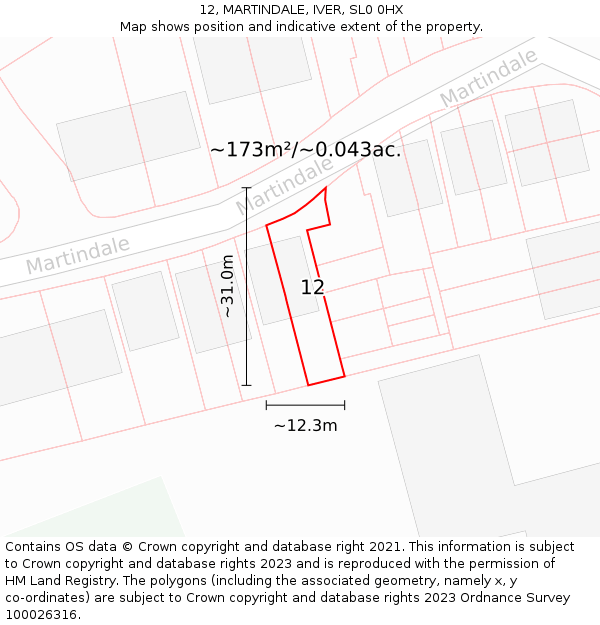 12, MARTINDALE, IVER, SL0 0HX: Plot and title map