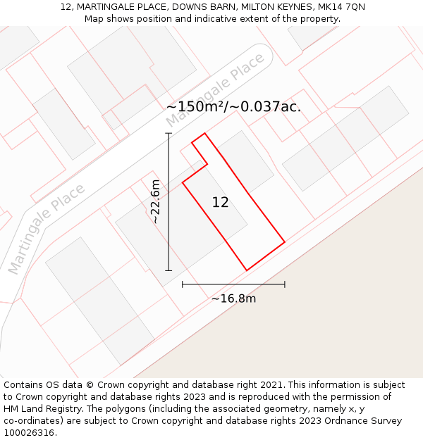 12, MARTINGALE PLACE, DOWNS BARN, MILTON KEYNES, MK14 7QN: Plot and title map