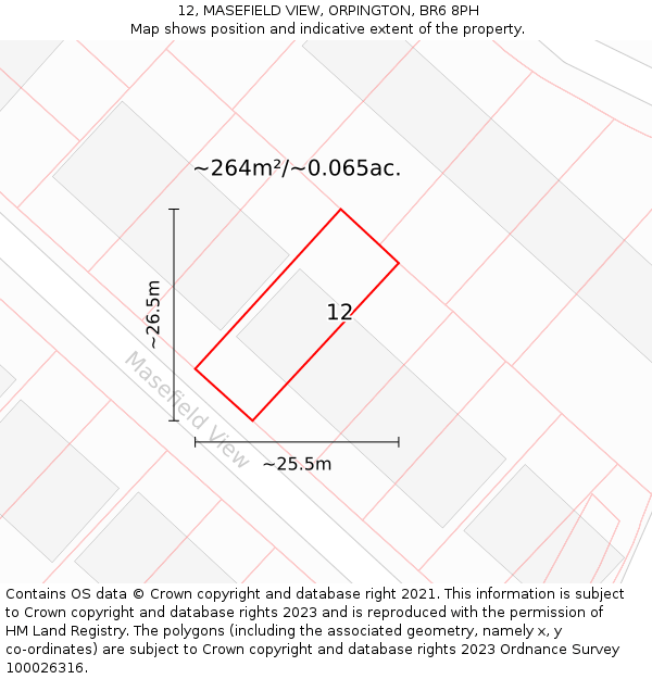 12, MASEFIELD VIEW, ORPINGTON, BR6 8PH: Plot and title map
