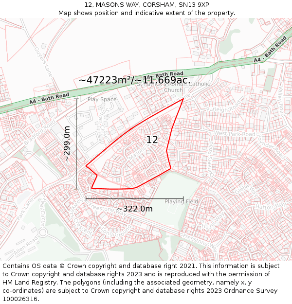 12, MASONS WAY, CORSHAM, SN13 9XP: Plot and title map