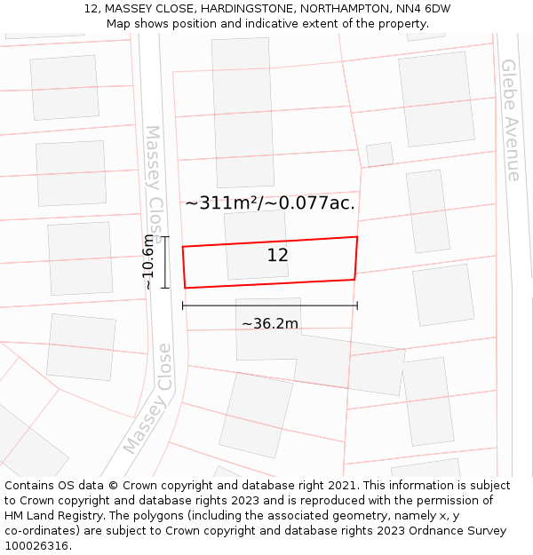 12, MASSEY CLOSE, HARDINGSTONE, NORTHAMPTON, NN4 6DW: Plot and title map