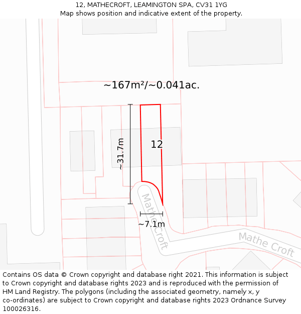 12, MATHECROFT, LEAMINGTON SPA, CV31 1YG: Plot and title map