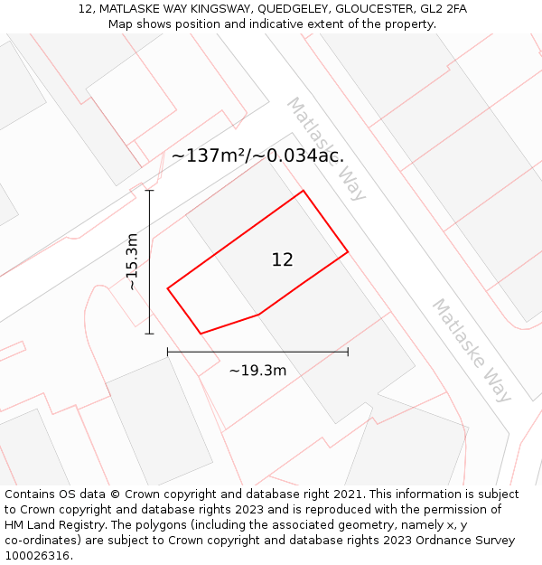 12, MATLASKE WAY KINGSWAY, QUEDGELEY, GLOUCESTER, GL2 2FA: Plot and title map