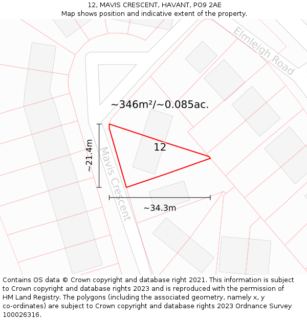 12, MAVIS CRESCENT, HAVANT, PO9 2AE: Plot and title map