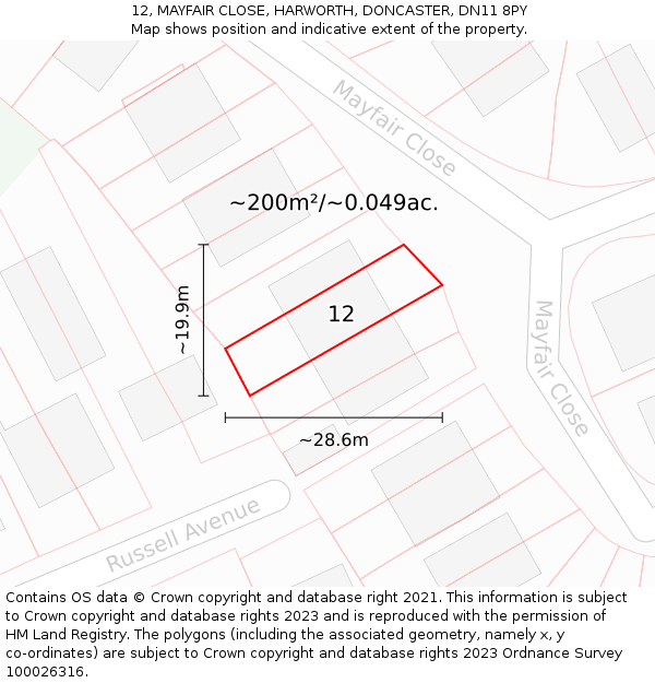 12, MAYFAIR CLOSE, HARWORTH, DONCASTER, DN11 8PY: Plot and title map
