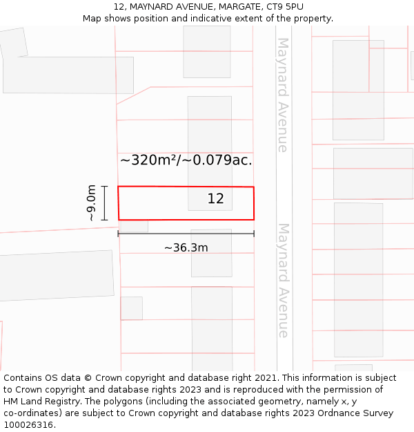 12, MAYNARD AVENUE, MARGATE, CT9 5PU: Plot and title map