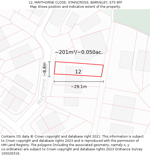 12, MAYTHORNE CLOSE, STAINCROSS, BARNSLEY, S75 6PF: Plot and title map