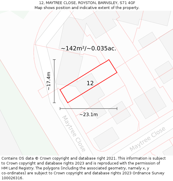 12, MAYTREE CLOSE, ROYSTON, BARNSLEY, S71 4GF: Plot and title map