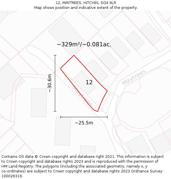 12, MAYTREES, HITCHIN, SG4 9LR: Plot and title map