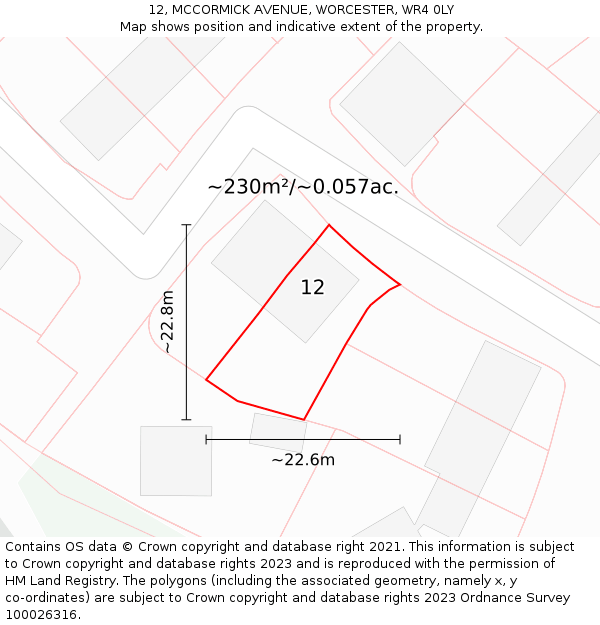 12, MCCORMICK AVENUE, WORCESTER, WR4 0LY: Plot and title map