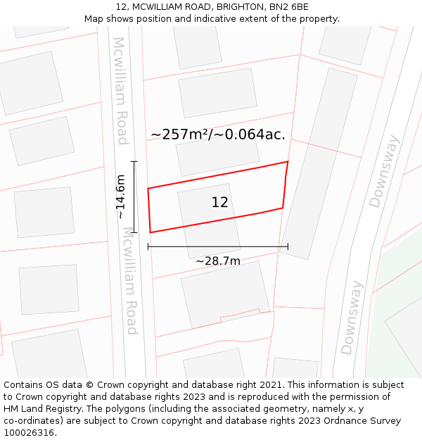 12, MCWILLIAM ROAD, BRIGHTON, BN2 6BE: Plot and title map