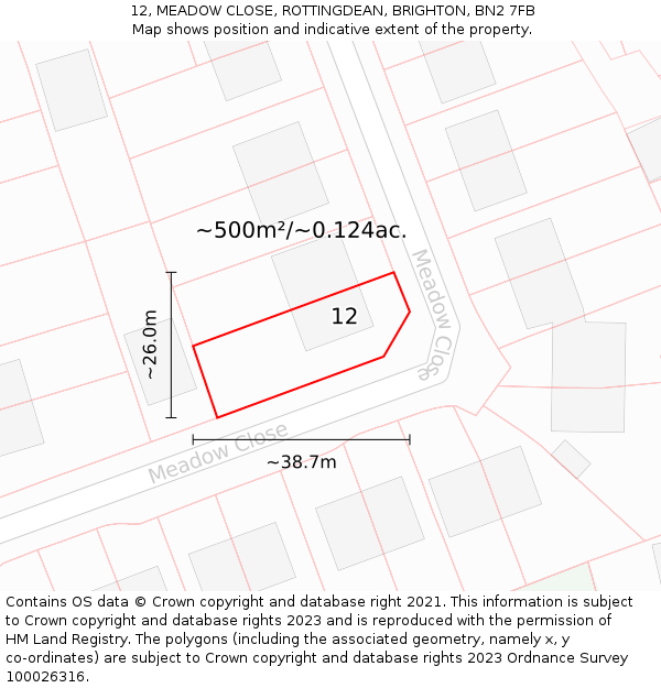 12, MEADOW CLOSE, ROTTINGDEAN, BRIGHTON, BN2 7FB: Plot and title map