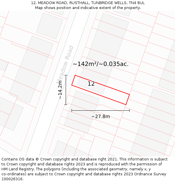 12, MEADOW ROAD, RUSTHALL, TUNBRIDGE WELLS, TN4 8UL: Plot and title map