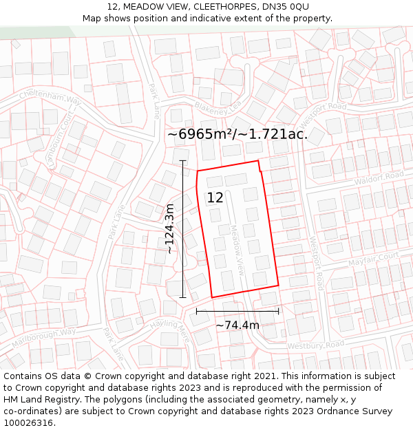 12, MEADOW VIEW, CLEETHORPES, DN35 0QU: Plot and title map