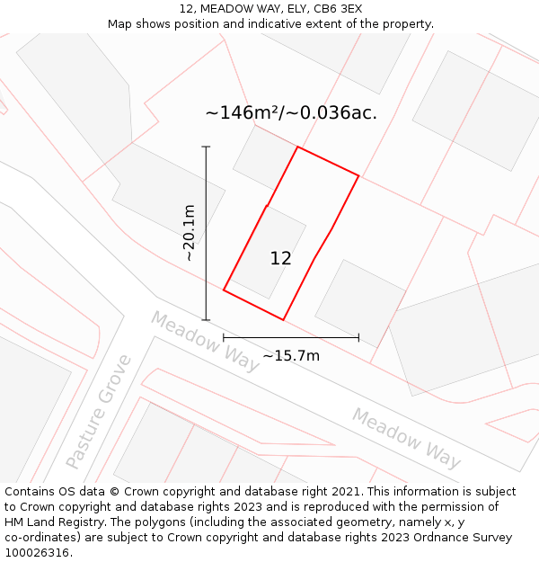 12, MEADOW WAY, ELY, CB6 3EX: Plot and title map