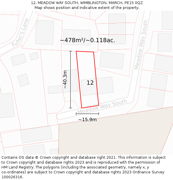 12, MEADOW WAY SOUTH, WIMBLINGTON, MARCH, PE15 0QZ: Plot and title map