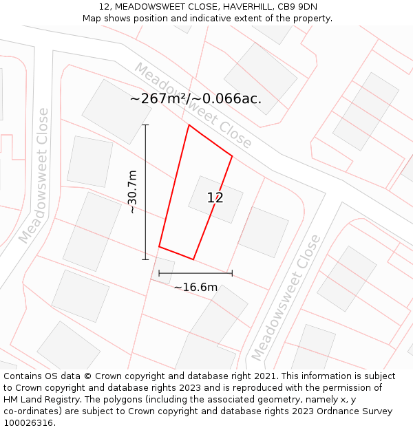 12, MEADOWSWEET CLOSE, HAVERHILL, CB9 9DN: Plot and title map