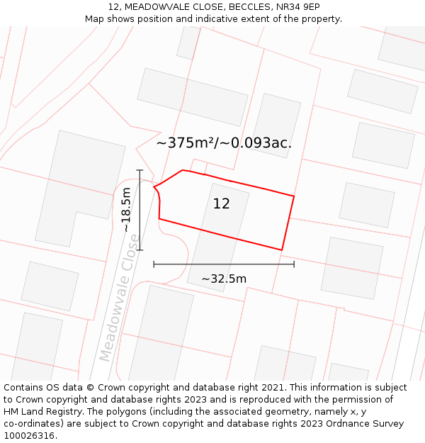 12, MEADOWVALE CLOSE, BECCLES, NR34 9EP: Plot and title map