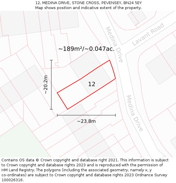 12, MEDINA DRIVE, STONE CROSS, PEVENSEY, BN24 5EY: Plot and title map