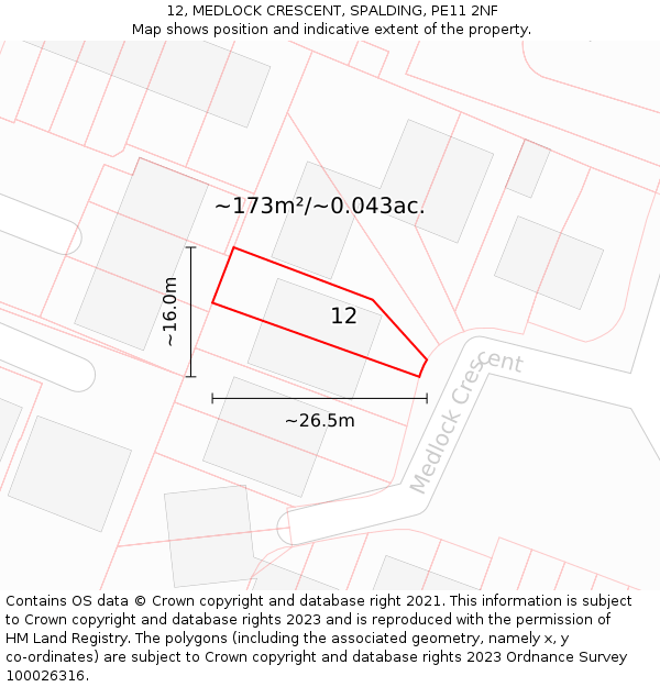 12, MEDLOCK CRESCENT, SPALDING, PE11 2NF: Plot and title map