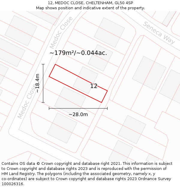 12, MEDOC CLOSE, CHELTENHAM, GL50 4SP: Plot and title map