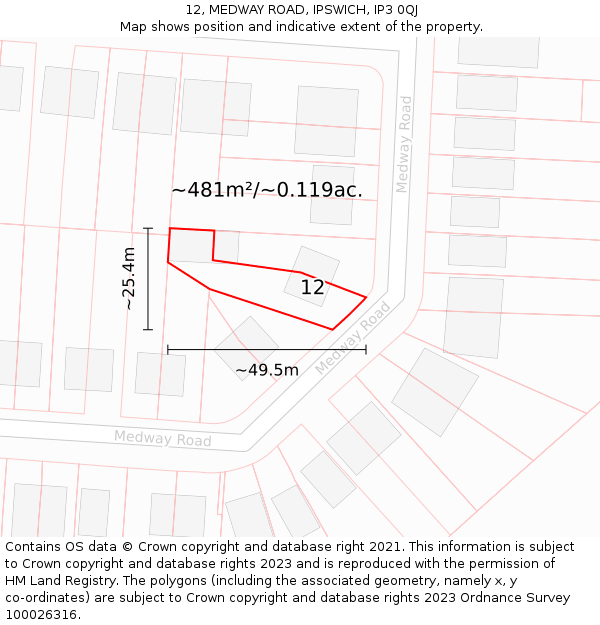 12, MEDWAY ROAD, IPSWICH, IP3 0QJ: Plot and title map