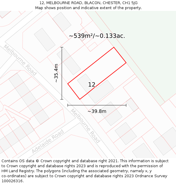12, MELBOURNE ROAD, BLACON, CHESTER, CH1 5JG: Plot and title map