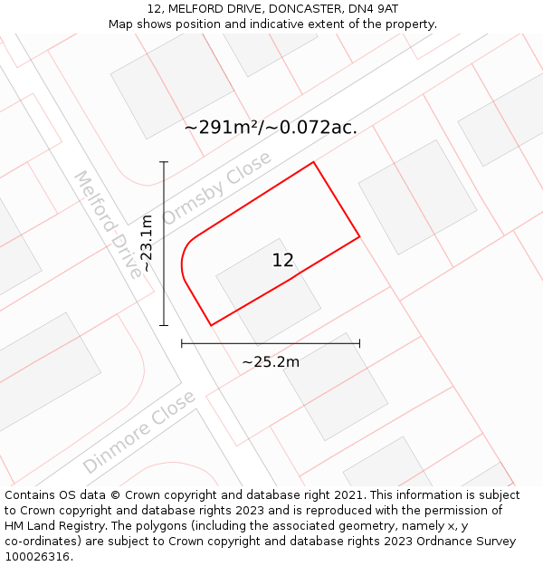 12, MELFORD DRIVE, DONCASTER, DN4 9AT: Plot and title map